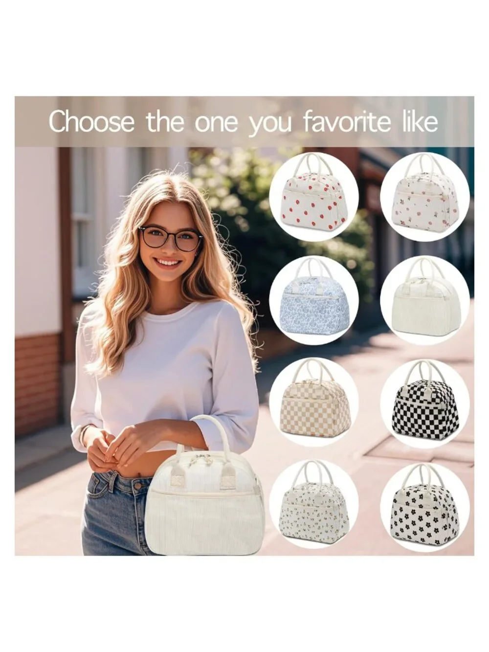 Insulated Corduroy Lunch Box Tote Bag for Women Large Capacity